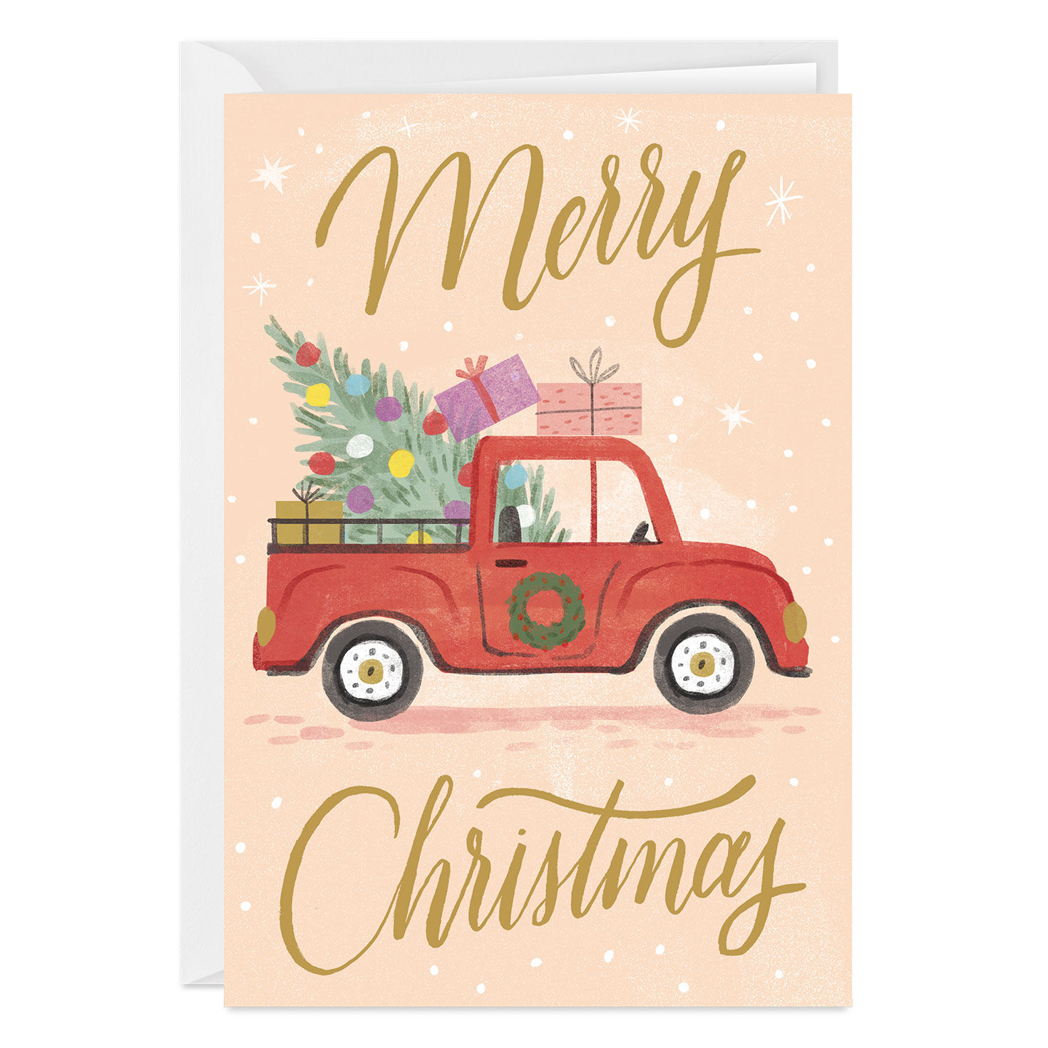 Vintage Red Truck With Tree Custom Christmas Card