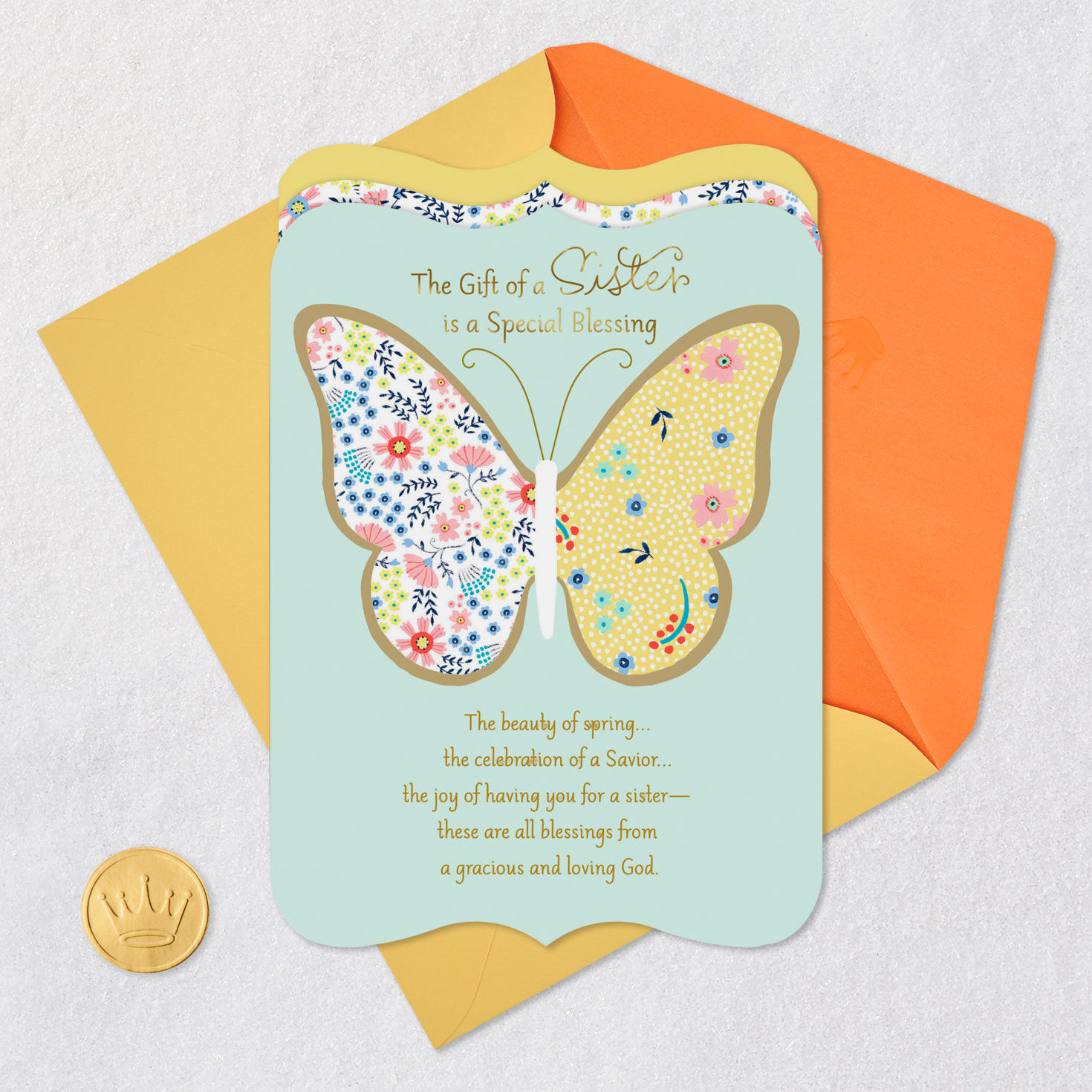 Floral Butterfly Religious Easter Card for Sister Card Front with Envelope and Gold Seal image number 6