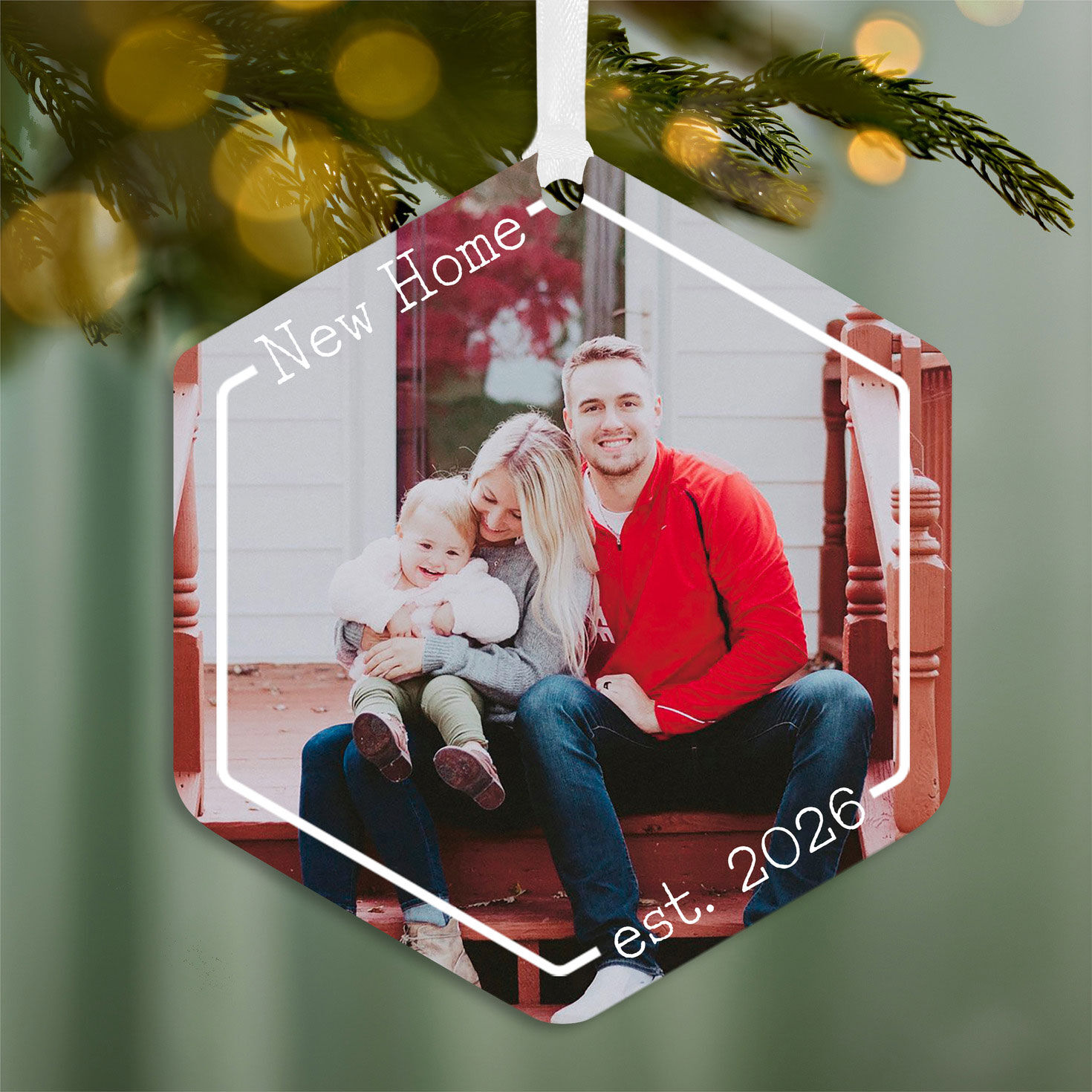 New Home Personalized Christmas Ornament hanging on tree image number 2