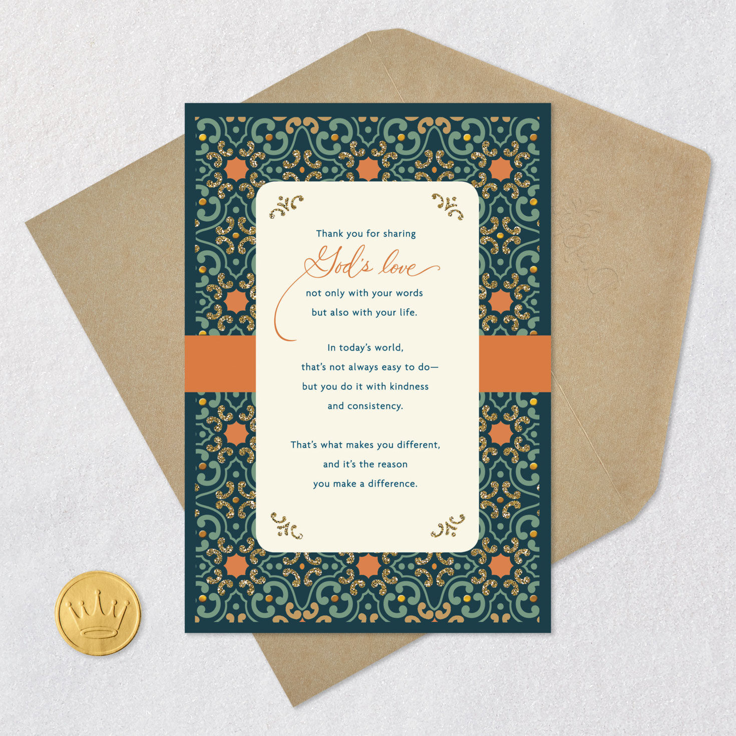 Green and Orange Tile Clergy Appreciation Card Card Front with Envelope and Gold Seal image number 6