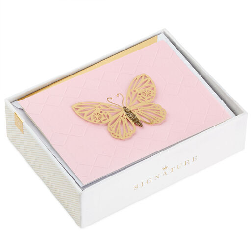 Gold Butterfly on Pink Blank Note Cards, Box of 8, 