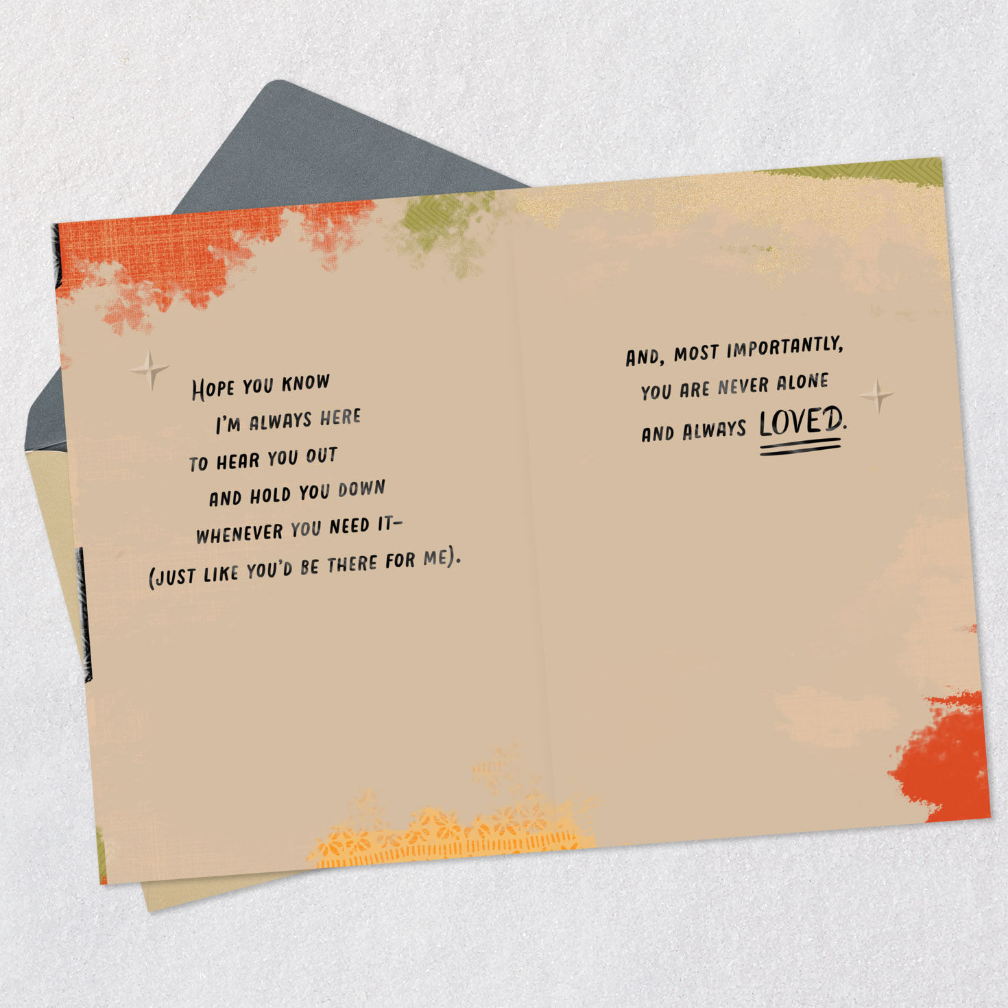 Black Hands Holding Encouragement Card Open card with envelope image number 4