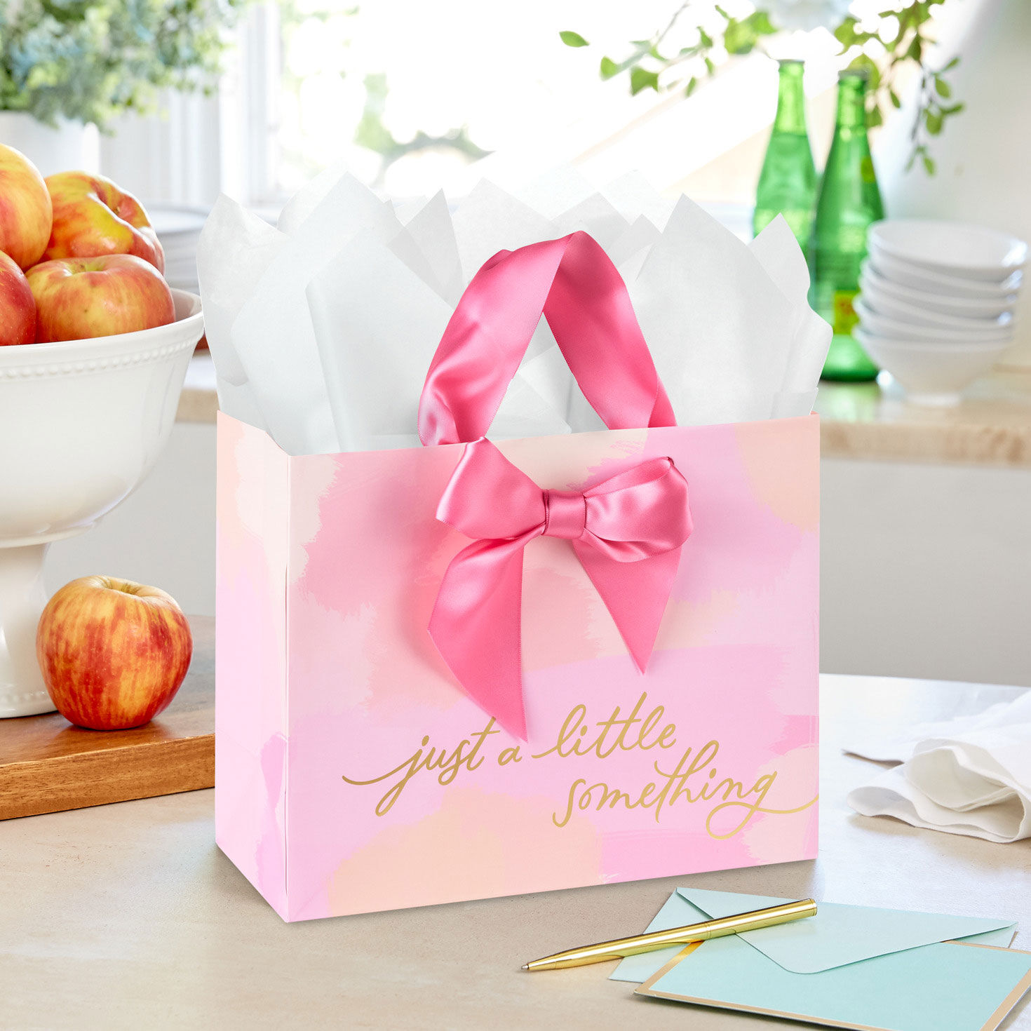 Painted Pink Medium Gift Bag With Bow in use image number 2