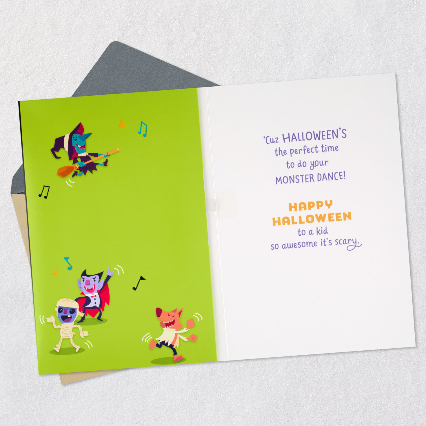 Boom Box Monster Mash Musical Halloween Card for Kids Open card with envelope image number 3