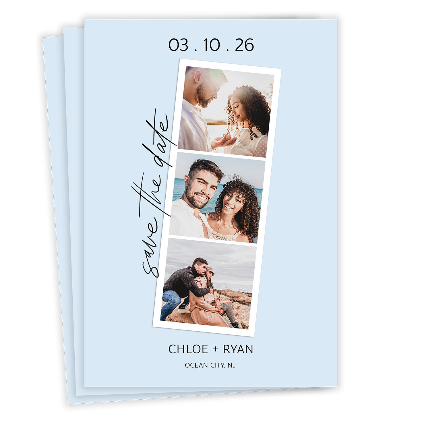 Blue Skies Photo Strip Flat Wedding Save the Date