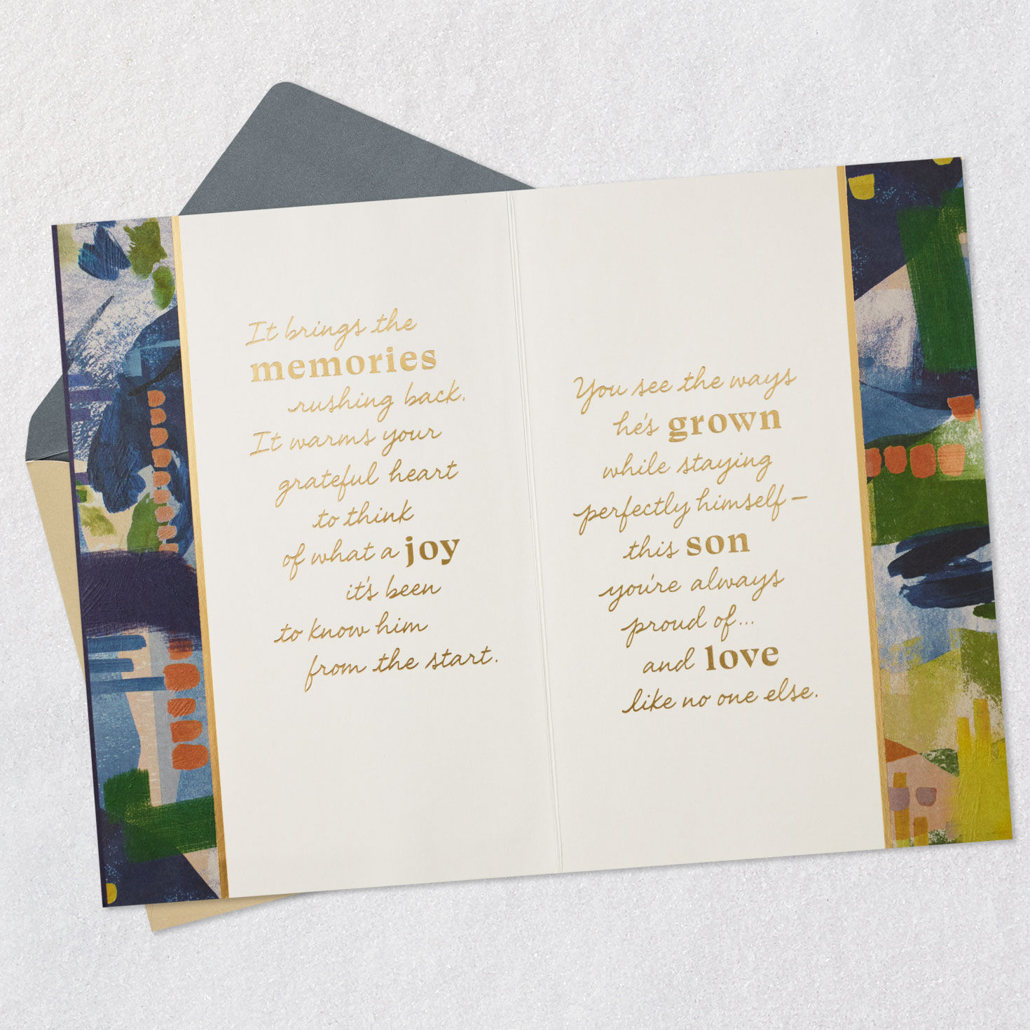 Abstract Navy and Brown Birthday Card for Son Open card with envelope image number 4
