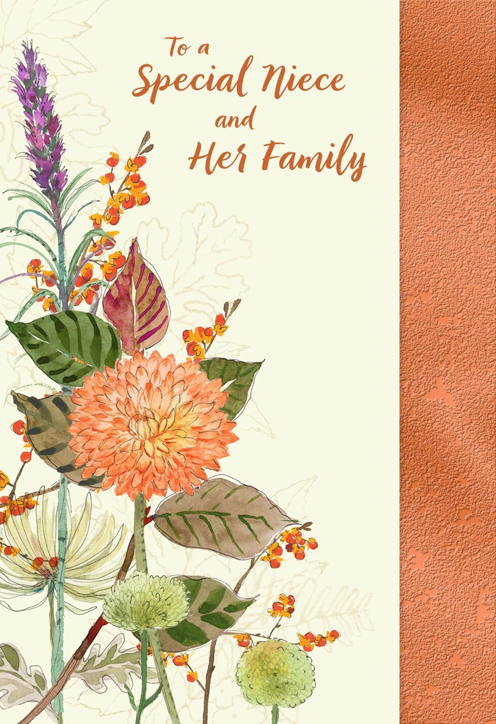 Flower Bouquet Thanksgiving Card for Niece and Family