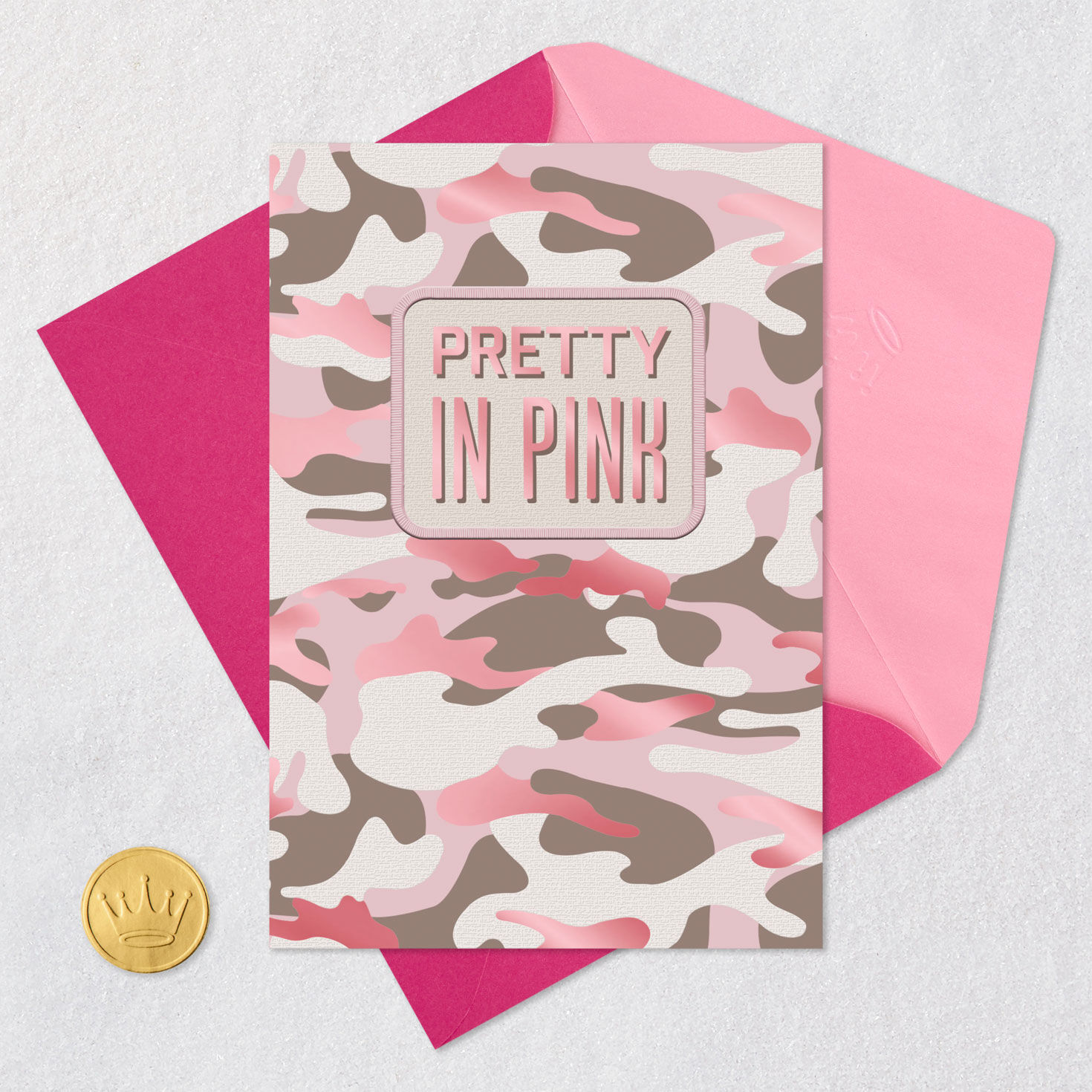 Pink Camo Birthday Card for Her Card Front with Envelope and Gold Seal image number 5