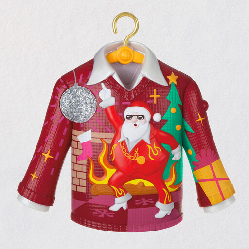 Disco Inferno Santa Crazy Christmas Sweater Musical Ornament, 