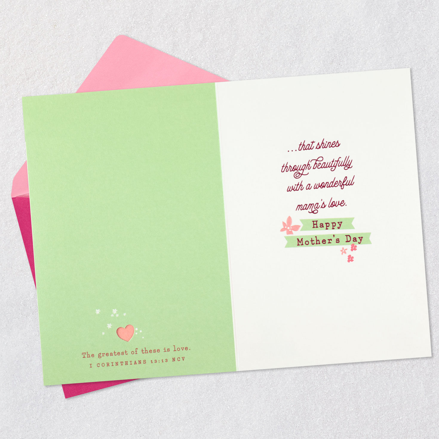 Feminine Flowers Religious Mother's Day Card Open card with envelope image number 4