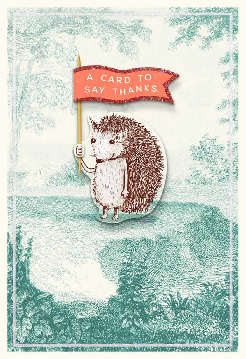 Cute Hedgehog With Red Flag Thank You Card