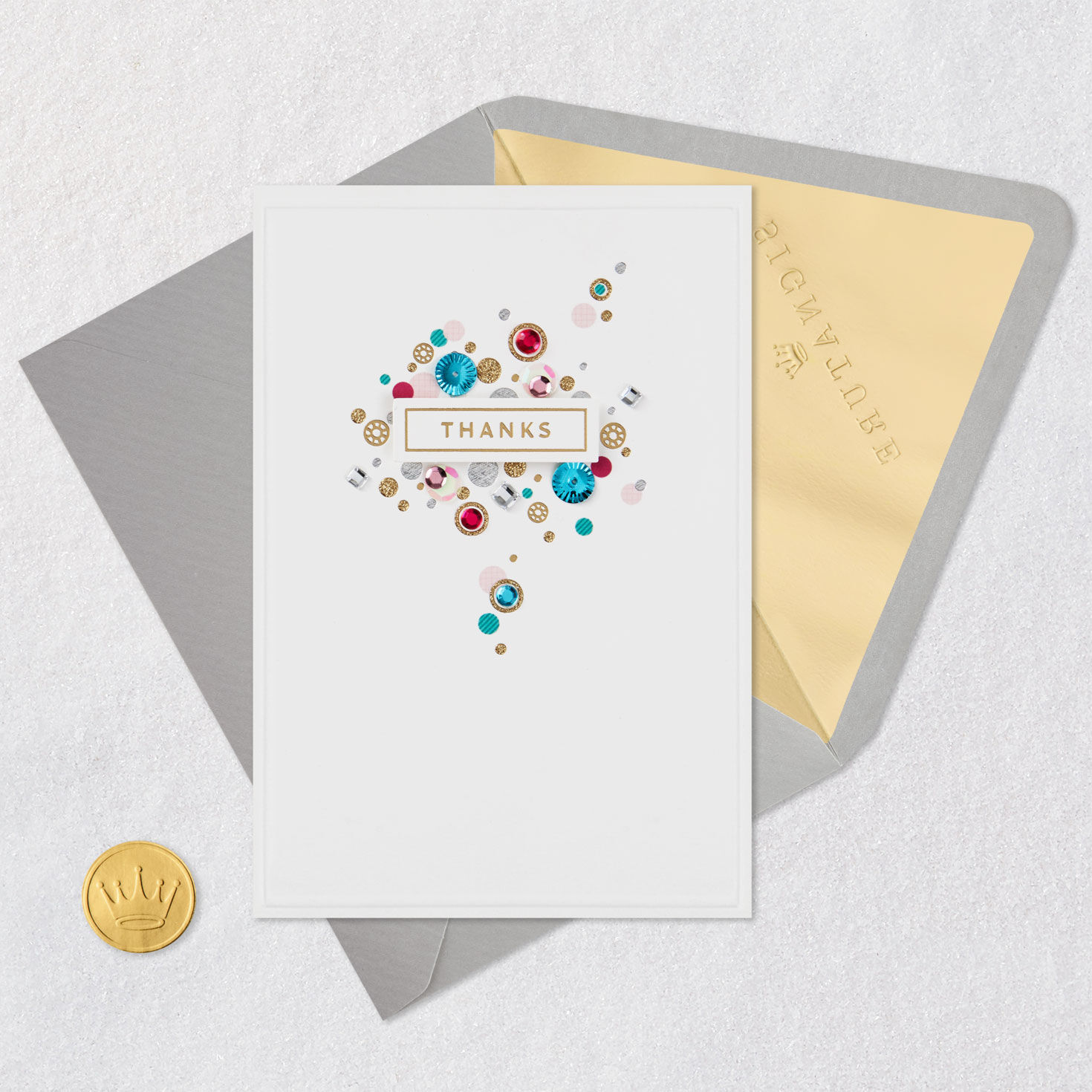 Pink and Teal Gems Thank You Card Card Front with Envelope and Gold Seal image number 5
