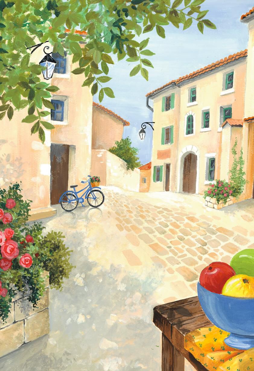 Classic Village Scene With Bicycle Blank Card