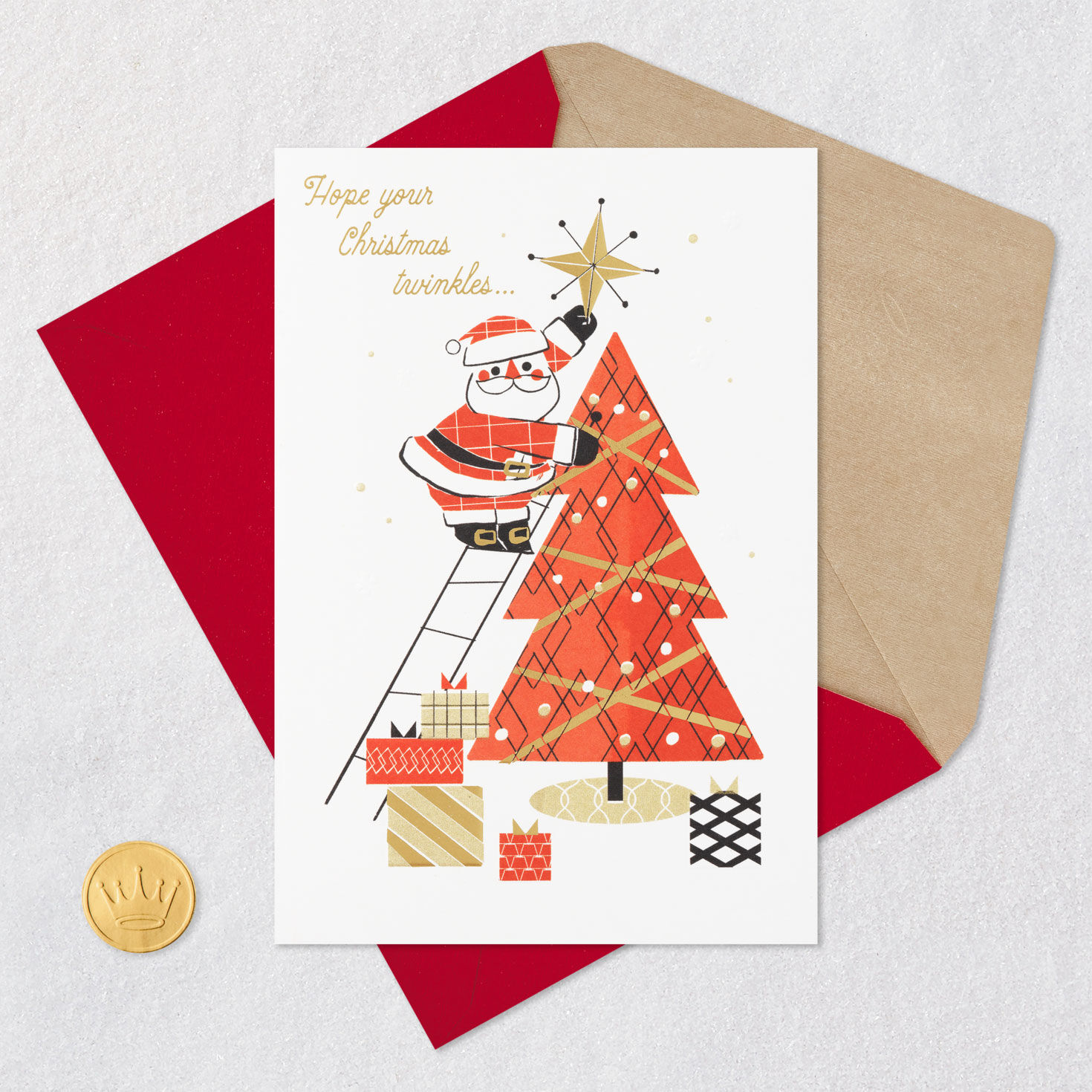 Retro Santa with Red Christmas Tree Holiday Card  image number 5