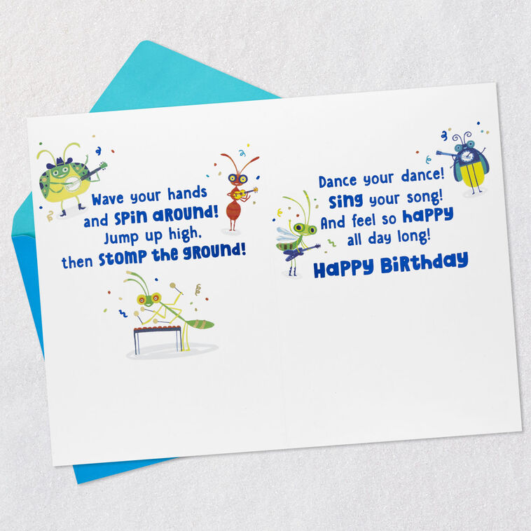 Bug Band Playing Instruments Kids Birthday Card Open card with envelope image number 4