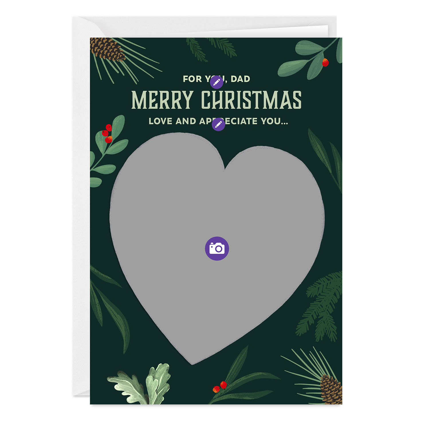 Heart Photo Personalized Christmas Card for Dad Card Front indicating personalization image number 3