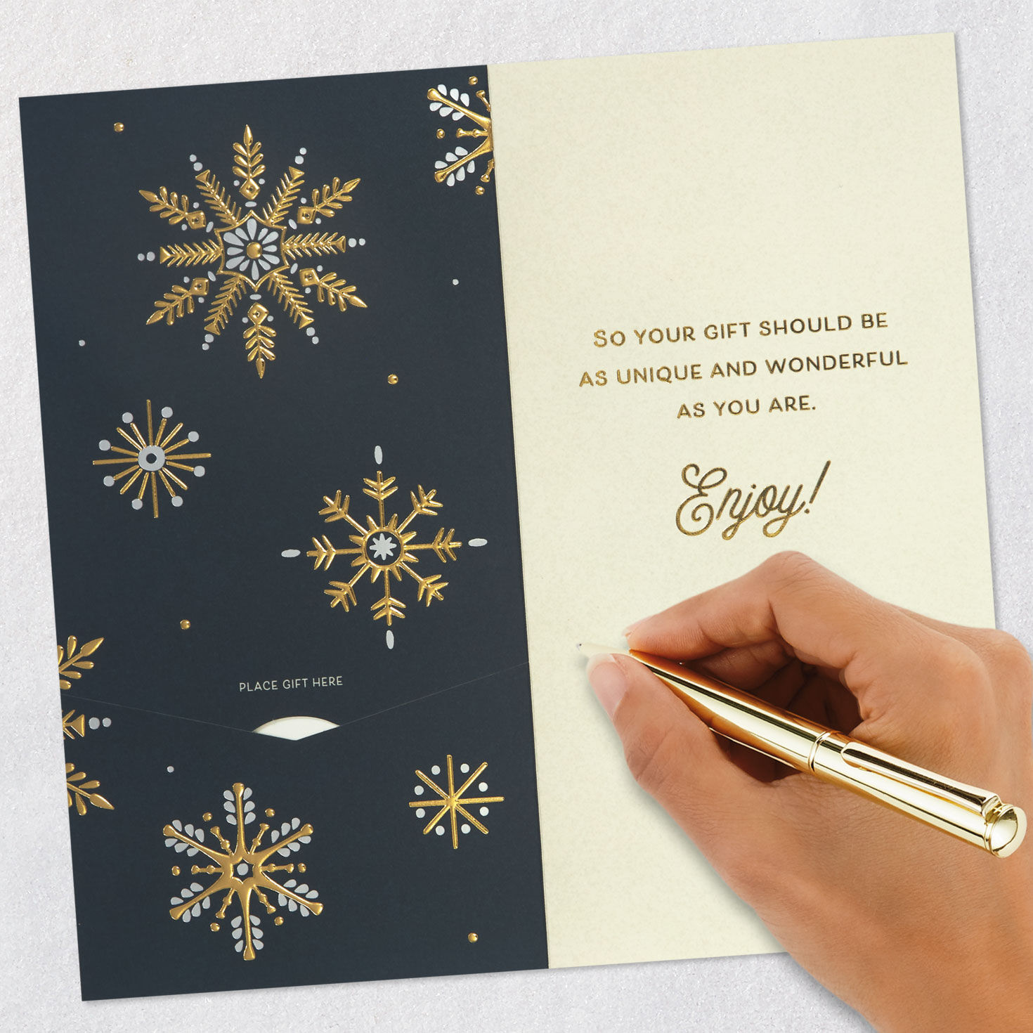 Gold and Silver Snowflakes on Black Christmas Money Holder Signing card image number 7