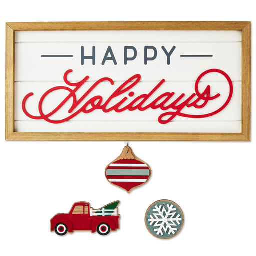 Happy Holidays Sign With 3 Hanging Charms, 18x8.75, 