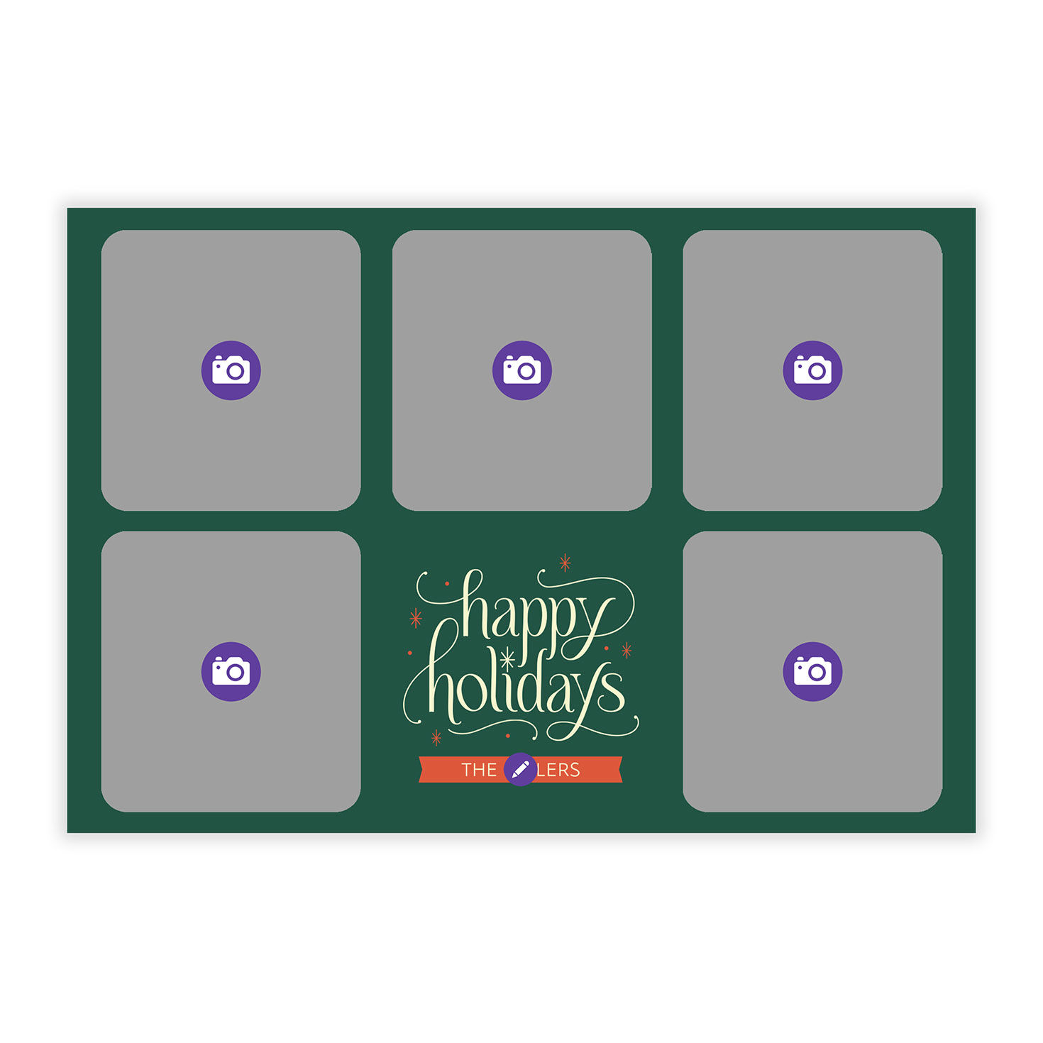 Green Photo Grid Personalized Holiday Photo Card Card Front indicating personalization image number 5