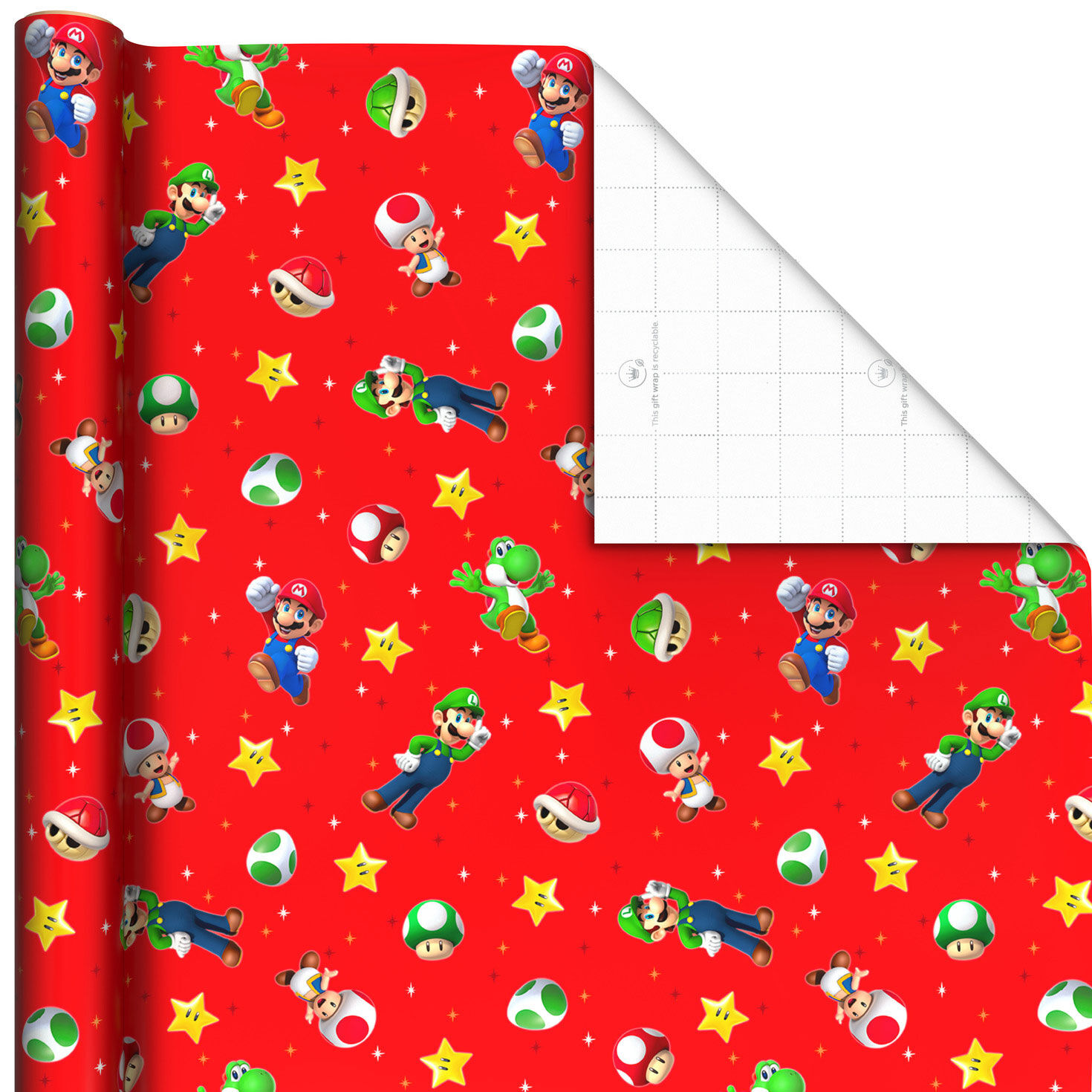 Nintendo Super Mario™ Mario, Luigi and Friends on Red Wrapping Paper, 25 sq. ft.
