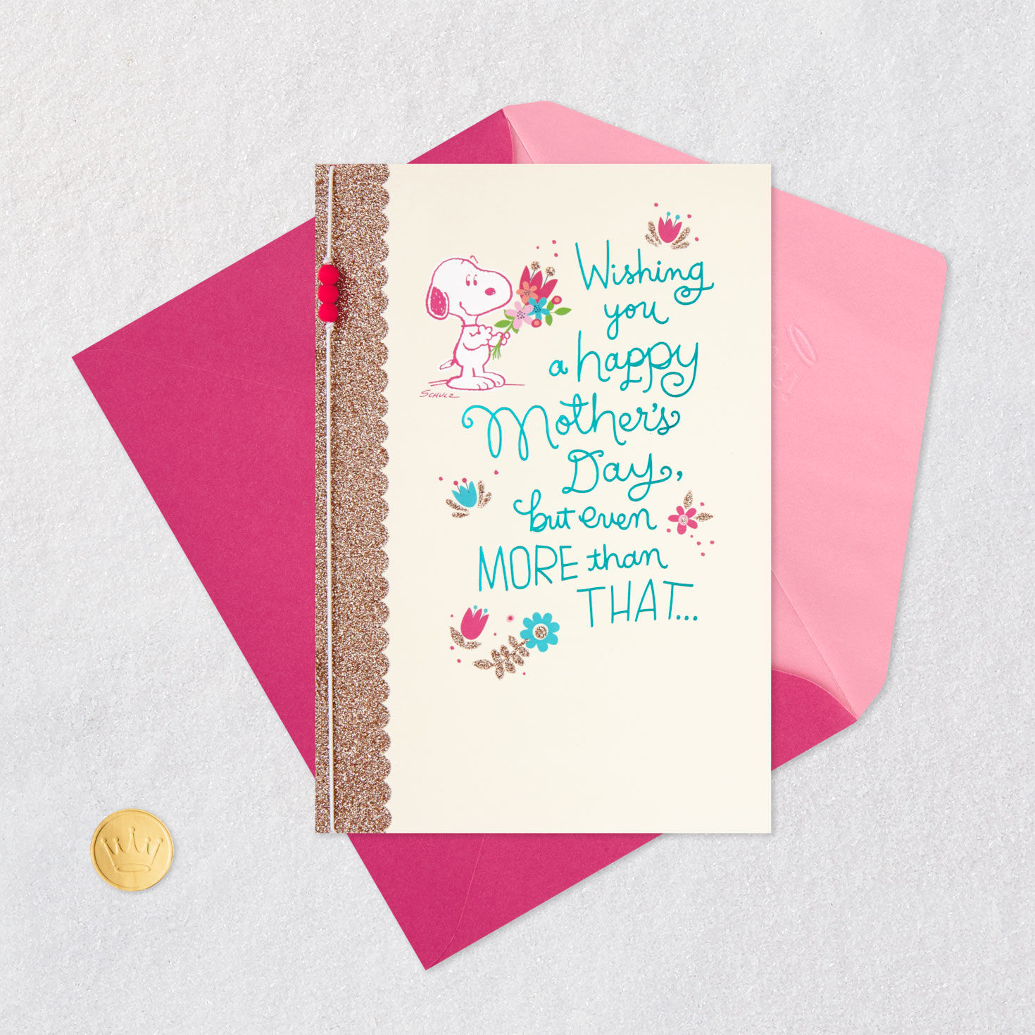 Snoopy With Flowers Mother's Day Card Card Front with Envelope and Gold Seal image number 5