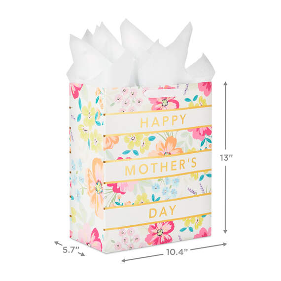 13" Floral Stripe Large Mother's Day Gift Bag With Tissue, , large image number 3