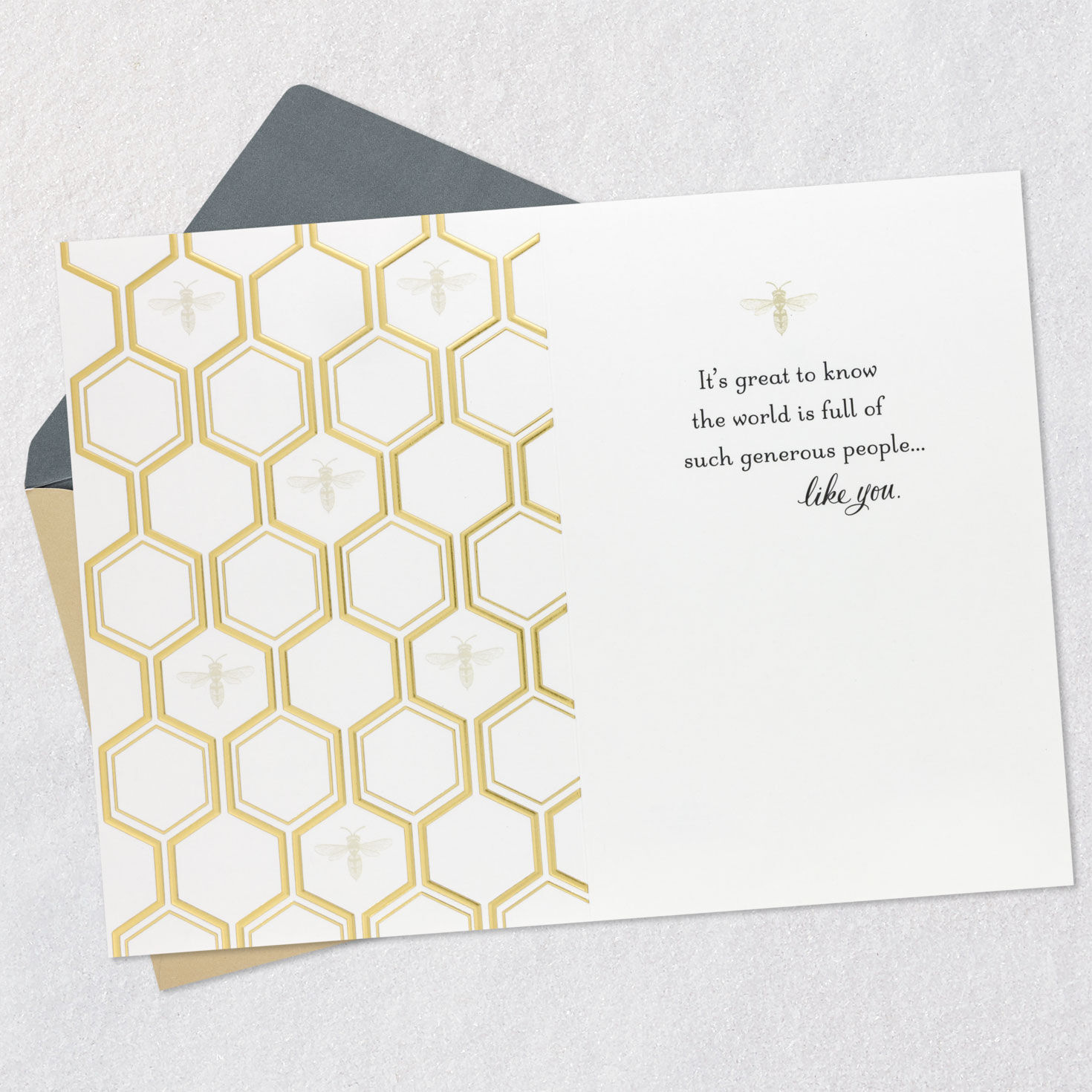 Gold Honeycomb and Bee Thank You Card Open card with envelope image number 3