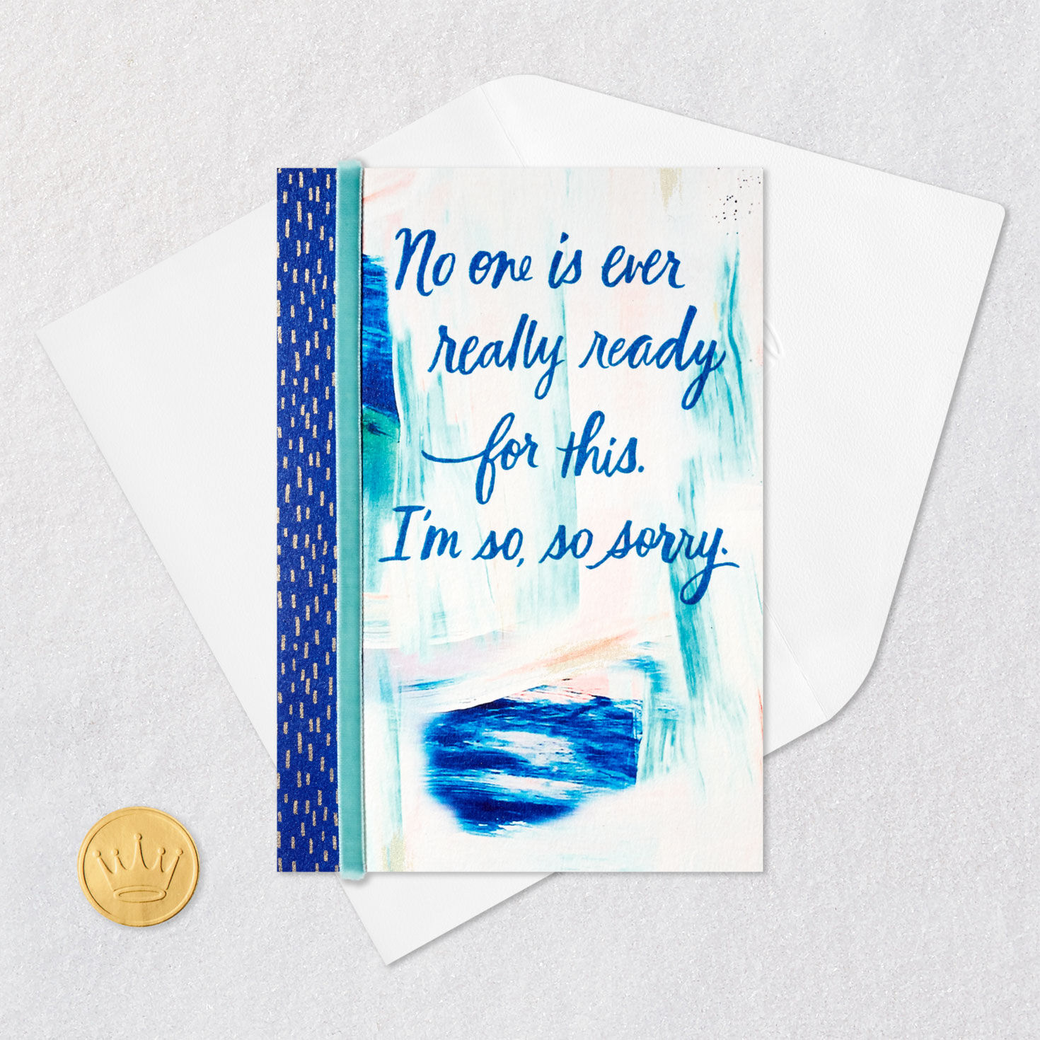 Blue Abstract Brushstrokes Sympathy Card Card Front with Envelope and Gold Seal image number 5