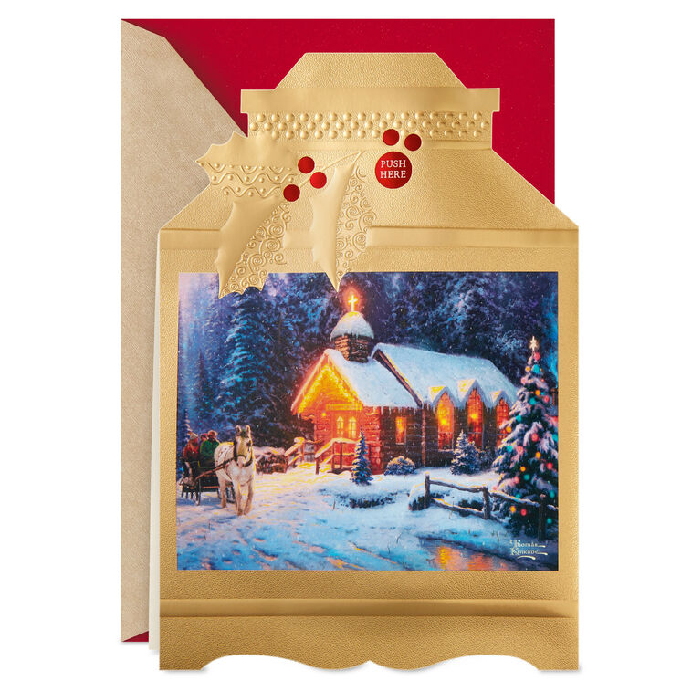 Thomas Kinkade O Holy Night Chapel Musical Christmas Card With Light