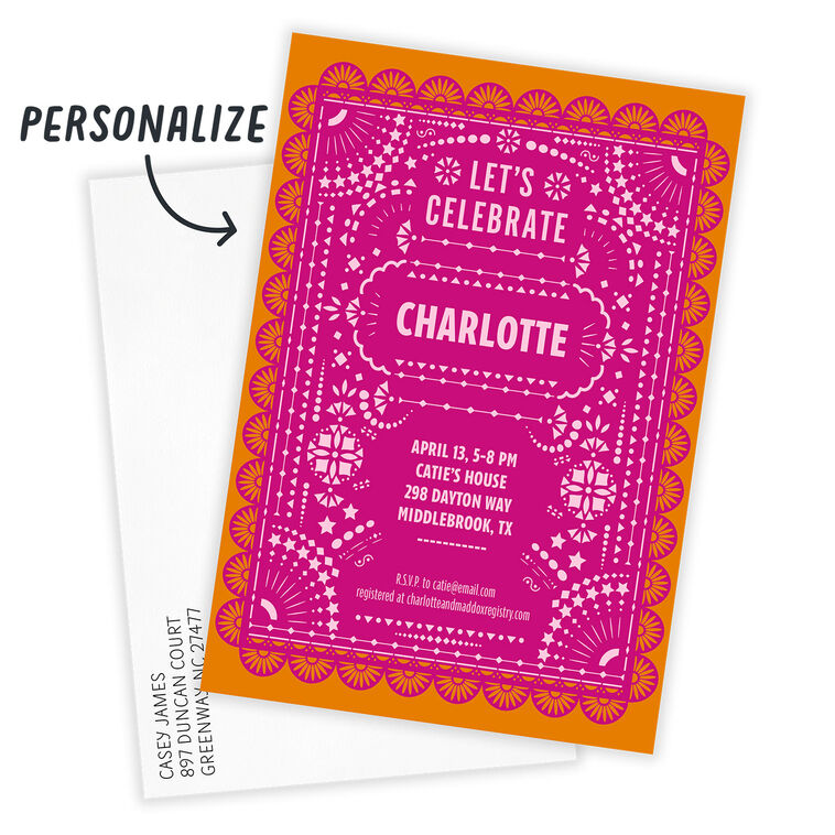 Pink Orange Personalized Wedding Shower Invitation Card Front indicating personalization image number 2