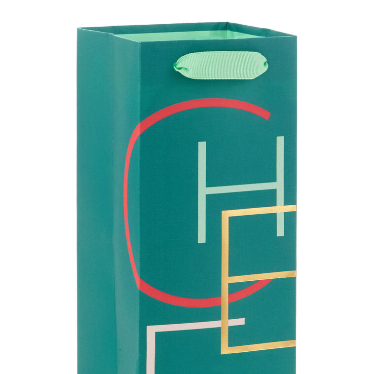 Cheers on Green Wine Gift Bag Handle Detail image number 4