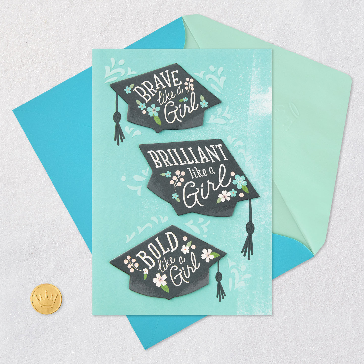 Floral Decorated Grad Caps Graduation Card for Her Card Front with Envelope and Gold Seal image number 5