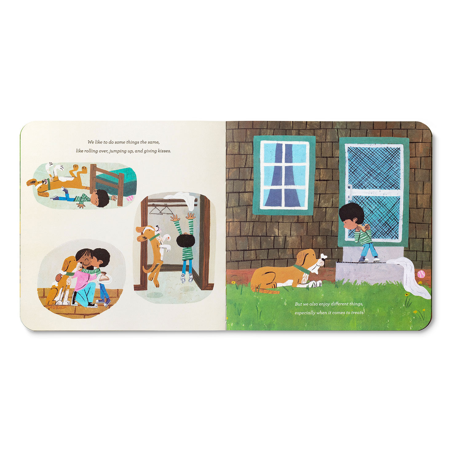 Plush Brown and White Dog and Board Book Gift Set open spread image number 5