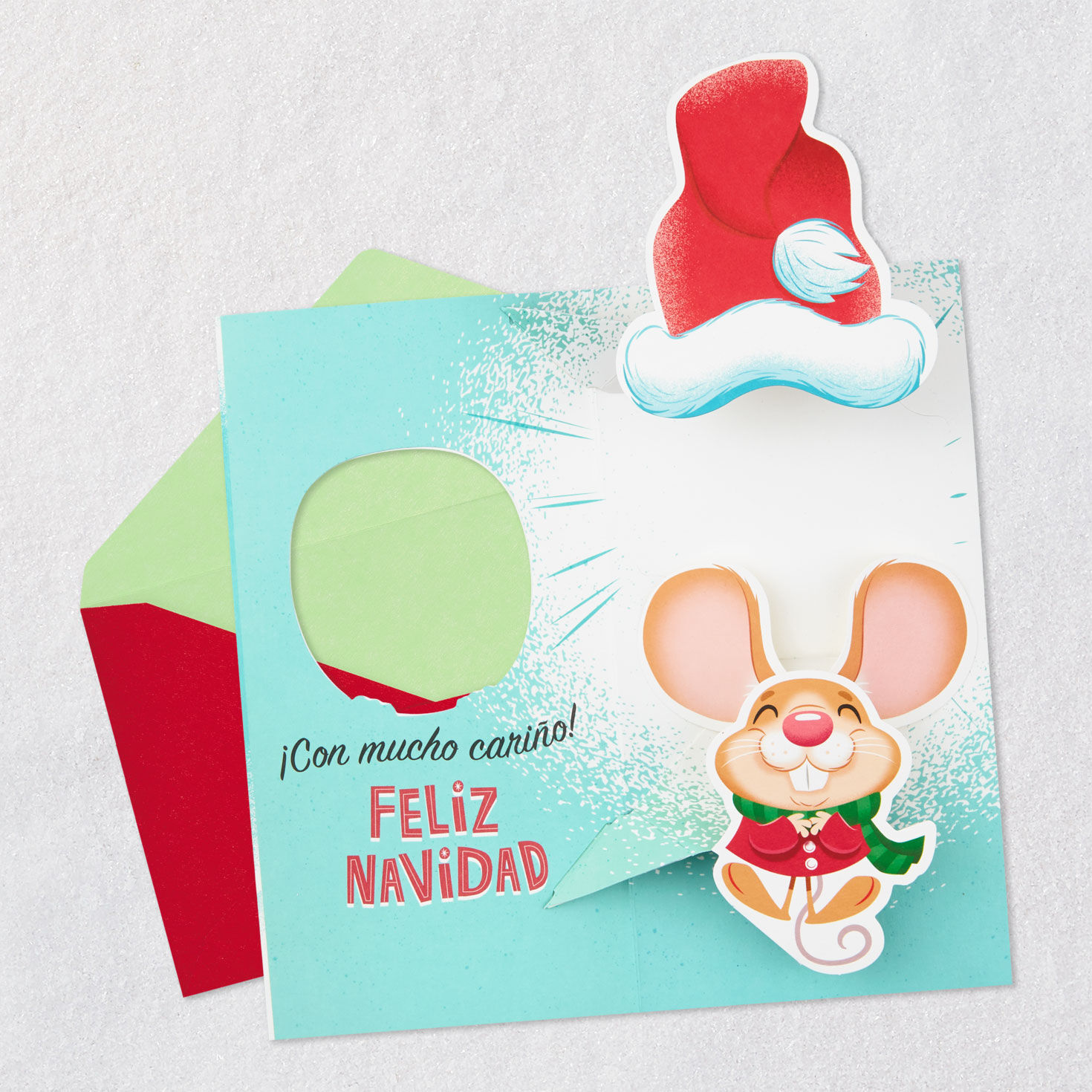 Santa Mouse Money Holder Spanish Christmas Card Open card with envelope image number 4