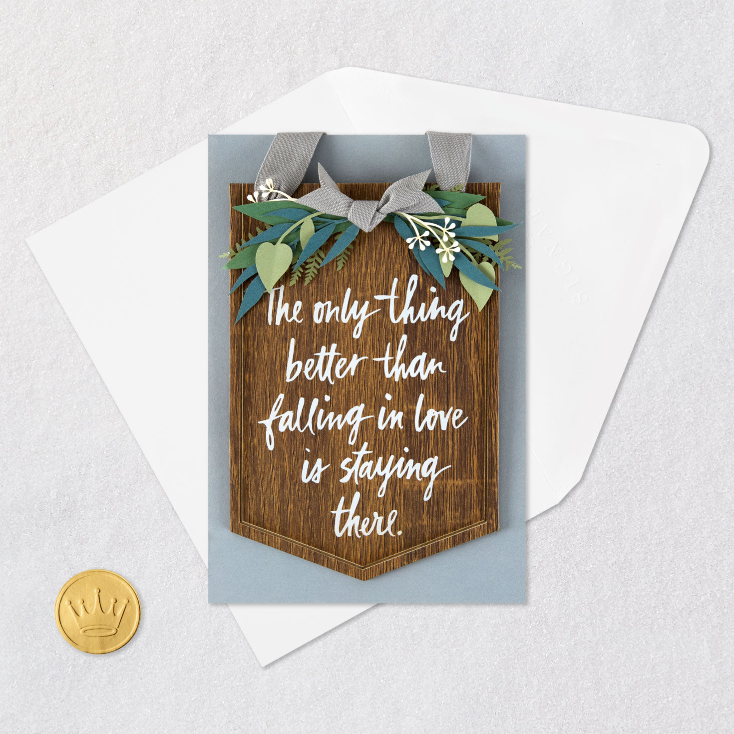Hanging Wood Sign with Flowers Anniversary Card Card Front with Envelope and Gold Seal image number 6