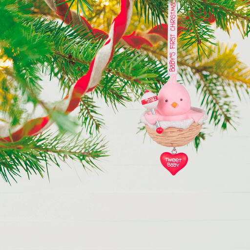 Baby Girl's First Christmas Pink Bird 2022 Ornament, 