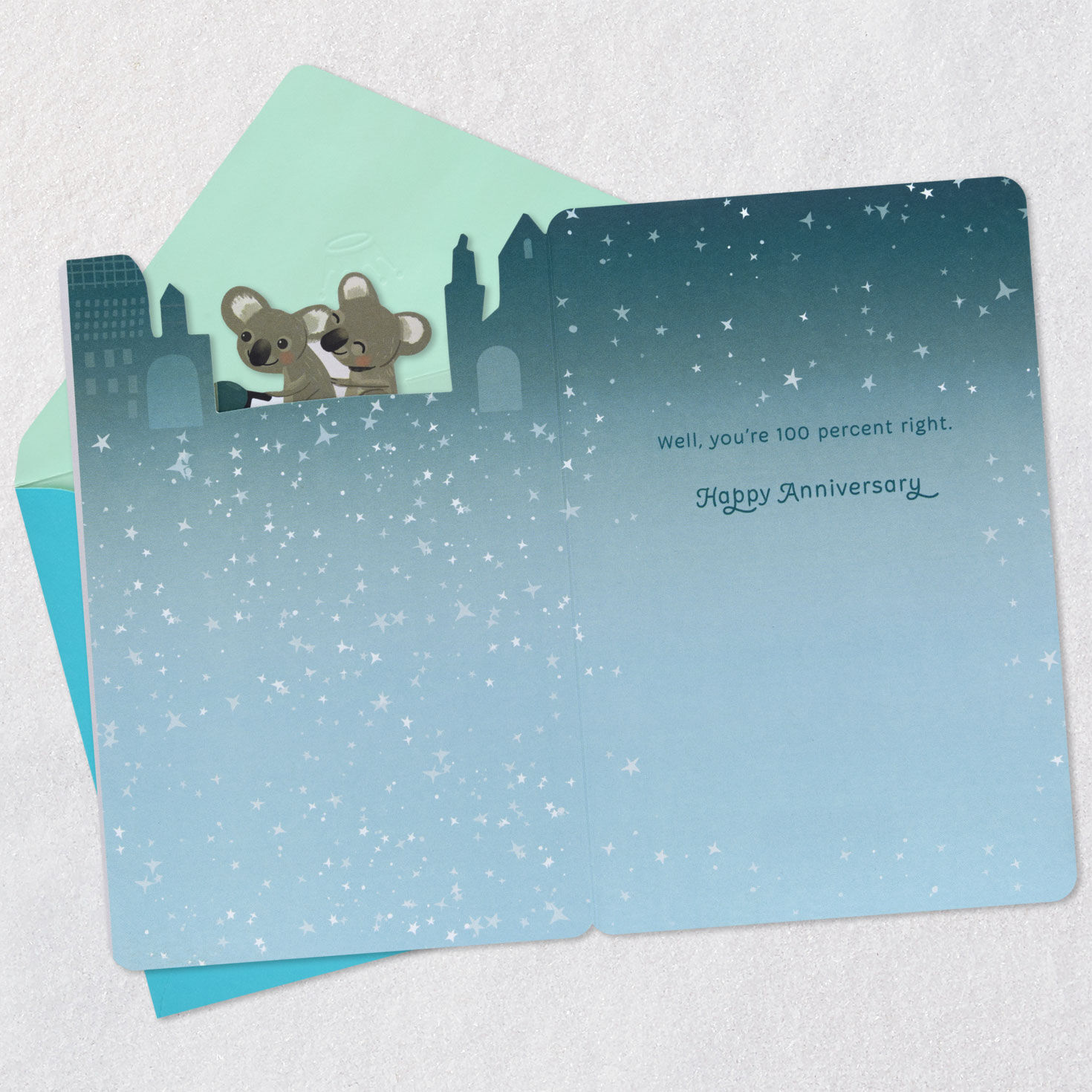 Koalas on Scooter Anniversary Card for Couple Open card with envelope image number 3