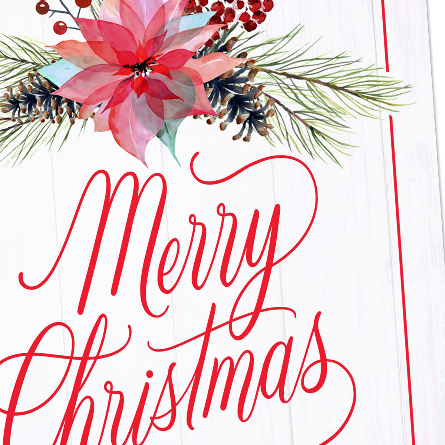 Red Flowers and Wood Plank Christmas Card Pack Cover Detail image number 4