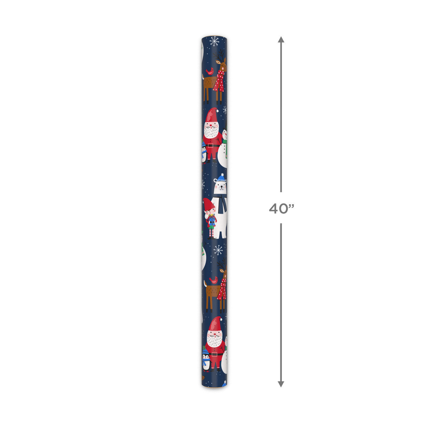 Santa and Friends on Navy Jumbo Christmas Gift Wrap measurement image number 5