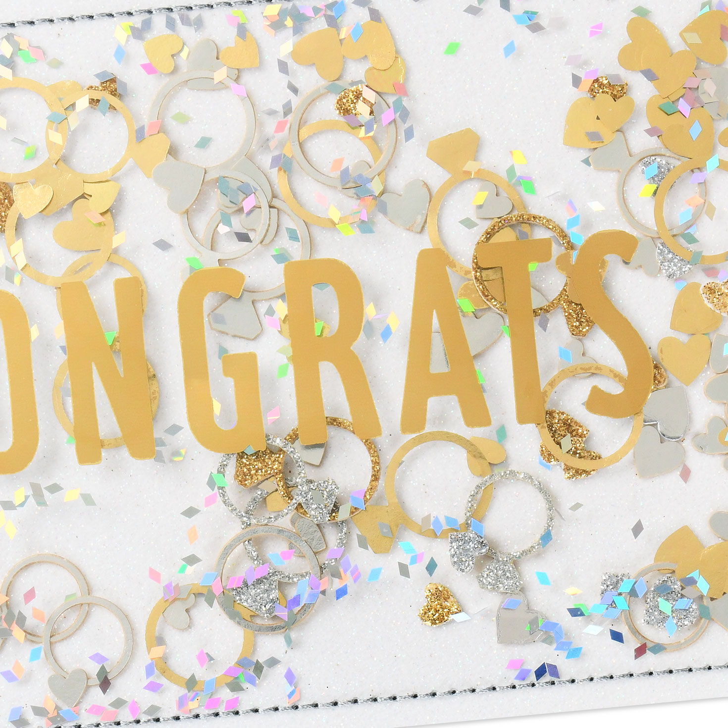 Rings and Confetti Wedding Congratulations Card Card Front Detail image number 4