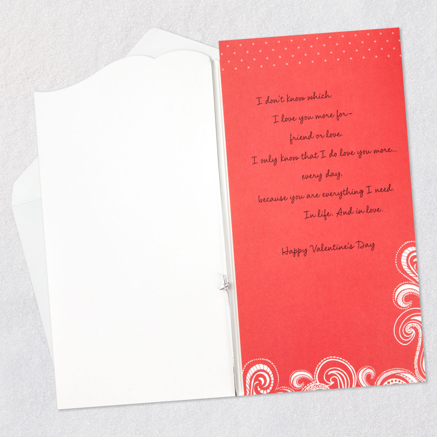 Red and White Hearts Romantic Valentine's Card Open card with envelope image number 3
