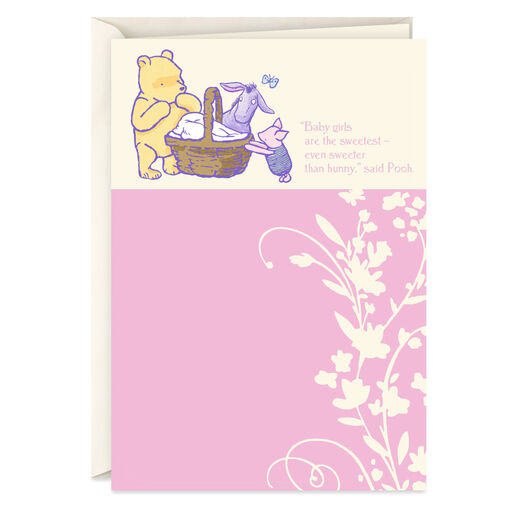 Disney Winnie the Pooh, Piglet and Eeyore New Baby Girl Card, 