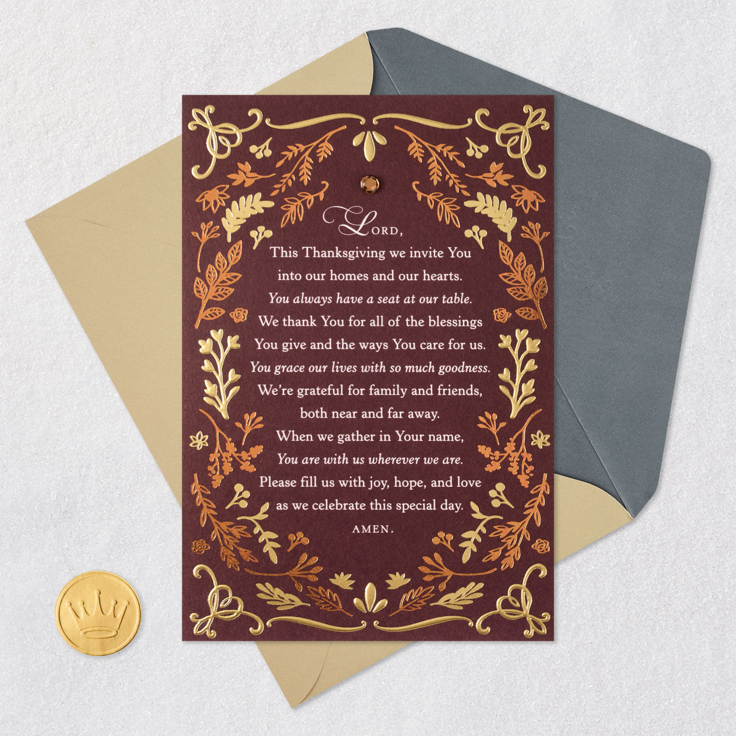 Love, Gratefulness and Prayers Religious Thanksgiving Card Card Front with Envelope and Gold Seal image number 7