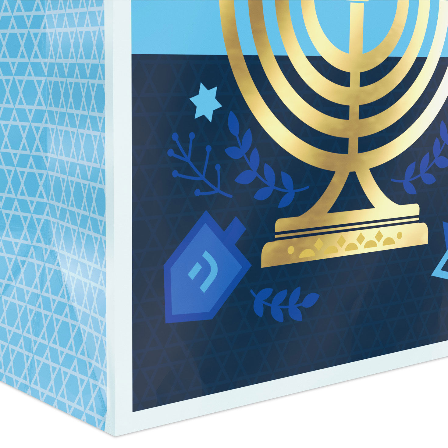 Gold Menorah on Blue Medium Hanukkah Gift Bag Base/Side Detail image number 5