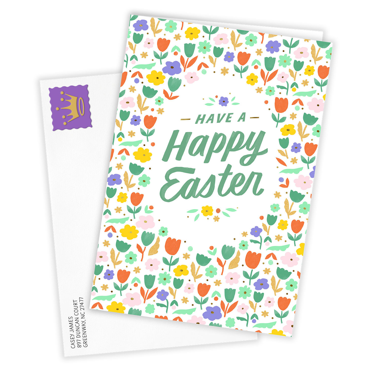 Tulip Drawings Border Personalized Easter Card Card Front with Envelope image number 2