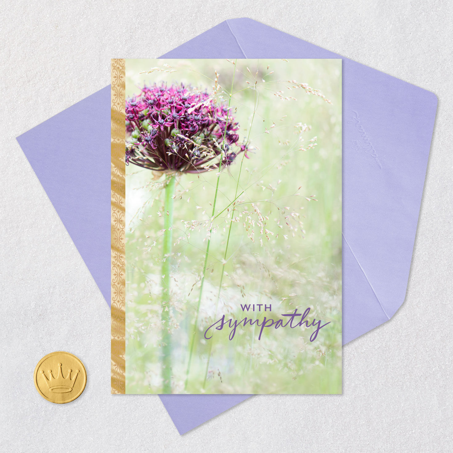 Purple Flower and Grasses Sympathy Card Card with envelope and Seal image number 5