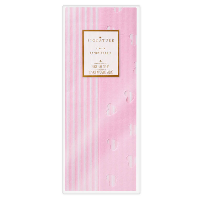 Pink Ribbon Tissue Pink Stripes and Pink With Cutout Hearts 2-Pack Tissue Paper, 4 sheets ...