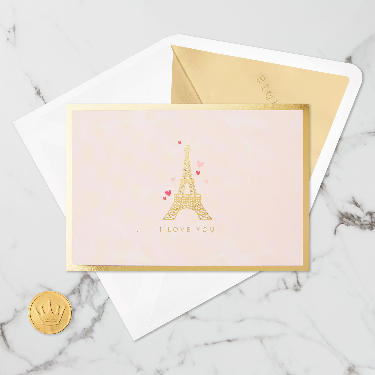 Eiffel Tower on Pink Pop-Up Valentines Love Card Card Front with Envelope and Gold Seal image number 6