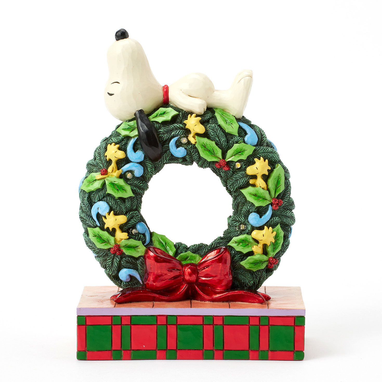 Jim Shore Peanuts Snoopy Sleeping on Light-Up Wreath Figurine, 7.13&quot;