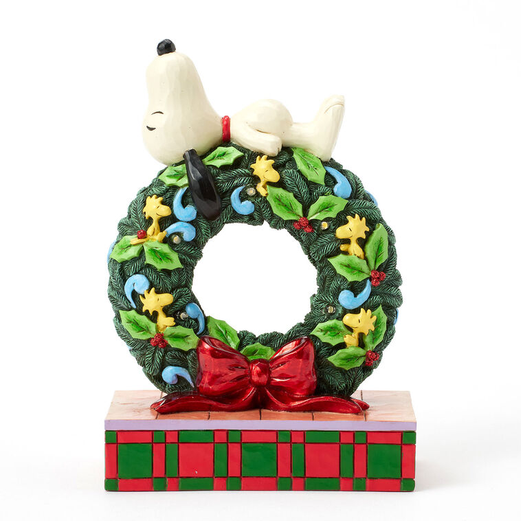 Jim Shore Peanuts Snoopy Sleeping on Light-Up Wreath Figurine, 7.13"